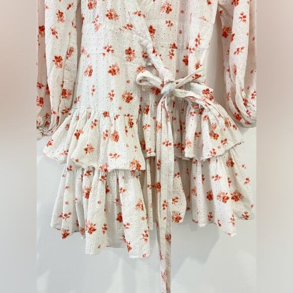 Maia Bergman Floral Ines Dress S Eyelet Wrap Pink White Travel Beach Bridal Grad - Picture 5 of 10